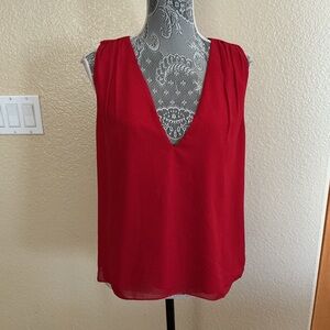 Alice + Olivia Plunging V-Neckline Sleeveless Royal Red Top